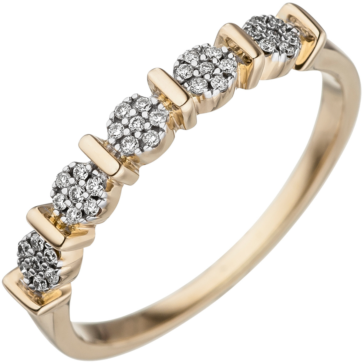 Damen Ring 585 Gold Gelbgold 35 Diamanten Brillanten Goldring Diamantring - 50mm