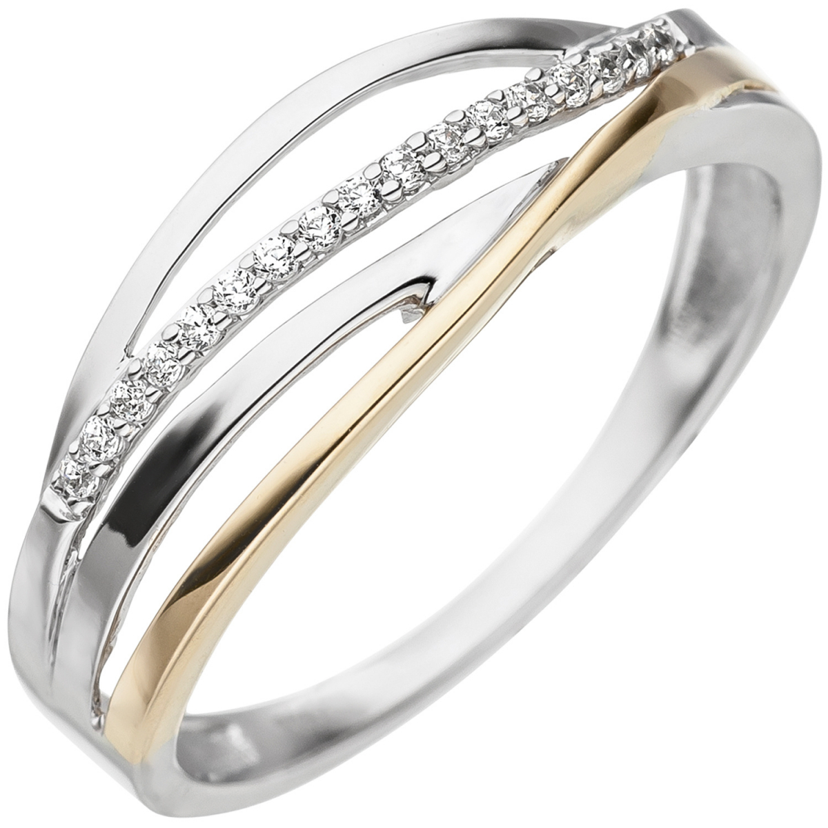 Damen Ring 333 Gold Weißgold Gelbgold bicolor 17 Zirkonia Goldring - 56mm