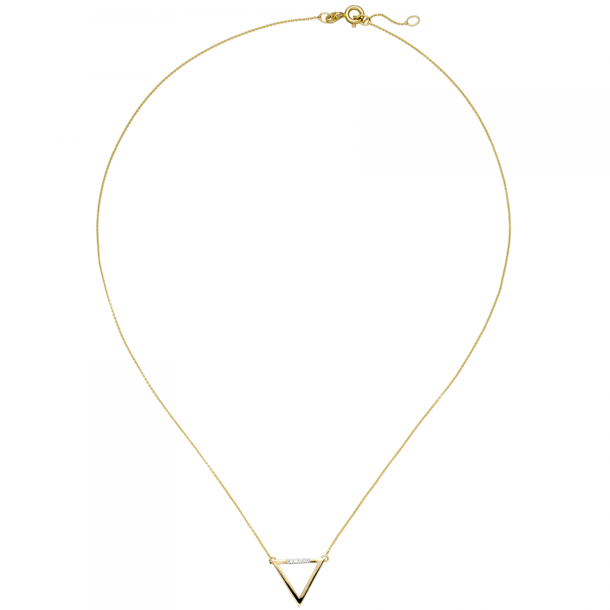 Collier Halskette Dreieck 585 Gold Gelbgold 5 Diamanten Brillanten 42 cm Kette