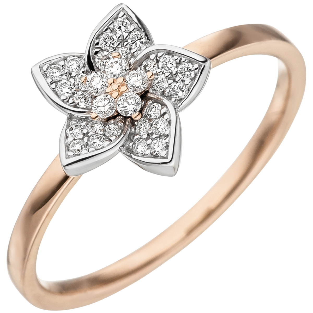 Damen Ring 585 Gold Rotgold Weißgold bicolor 30 Diamanten Brillanten Rotgoldring - 54mm