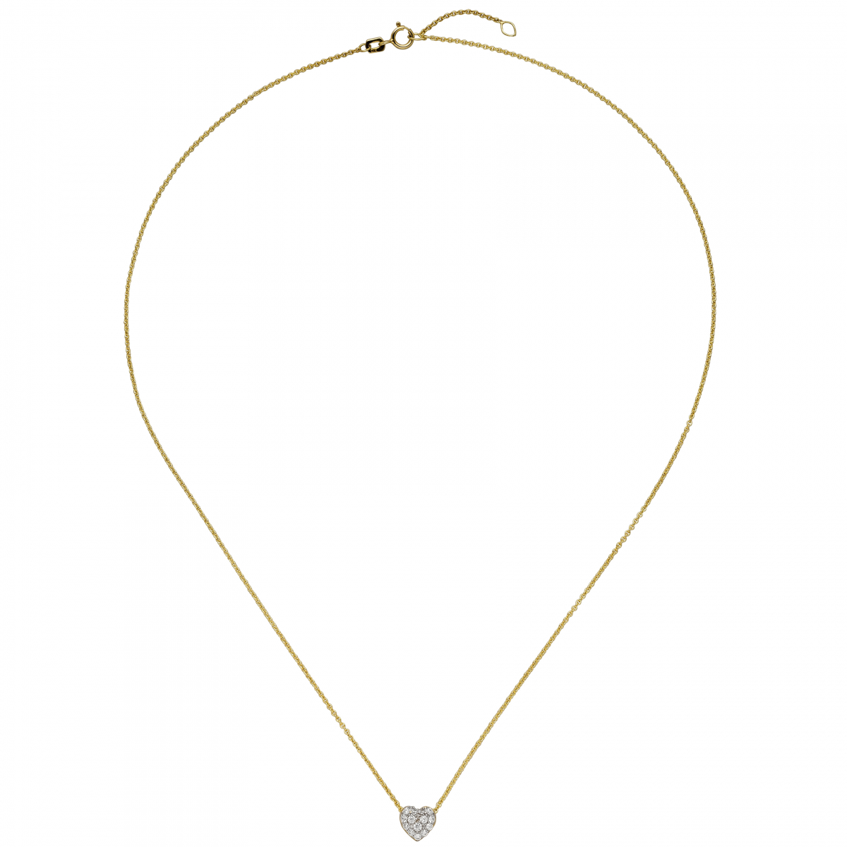 Collier Kette mit Anhänger Herz 375 Gold Gelbgold bicolor 14 Zirkonia 45 cm