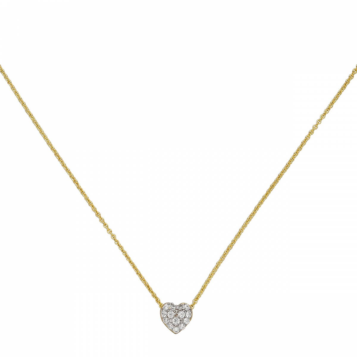 Collier Kette mit Anhänger Herz 375 Gold Gelbgold bicolor 14 Zirkonia 45 cm