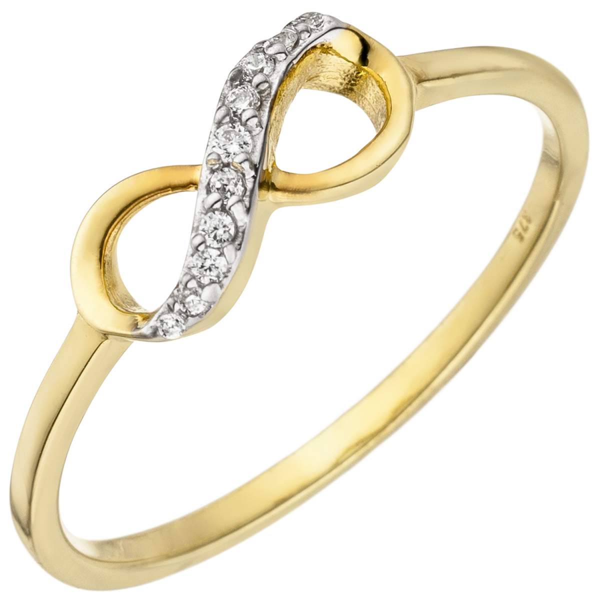 Damen Ring Unendlichkeit 375 Gold Gelbgold 10 Zirkonia Goldring - 60mm