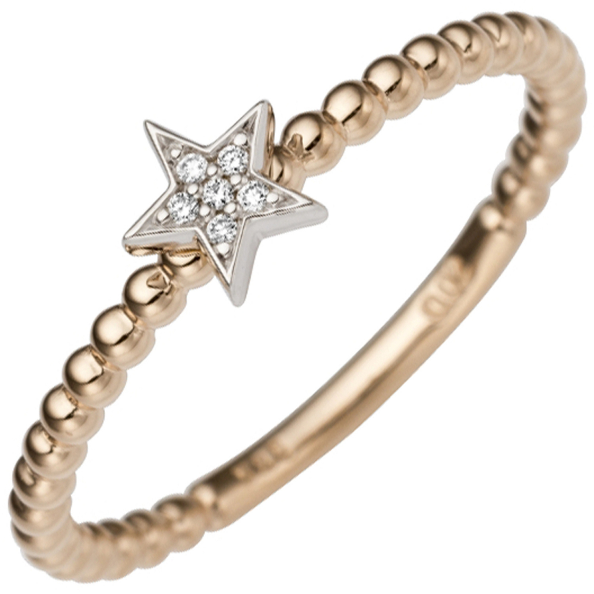 Damen Ring Stern 585 Gold Rotgold Weißgold bicolor 6 Diamanten Brillanten - 58mm