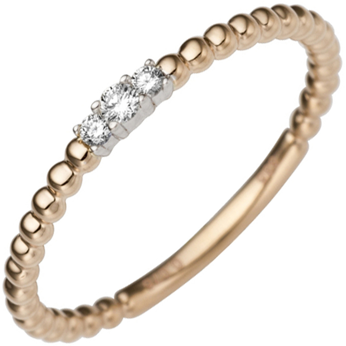 Damen Ring schmal zart 585 Gold Rotgold Weißgold bicolor 3 Diamanten Brillanten - 60mm