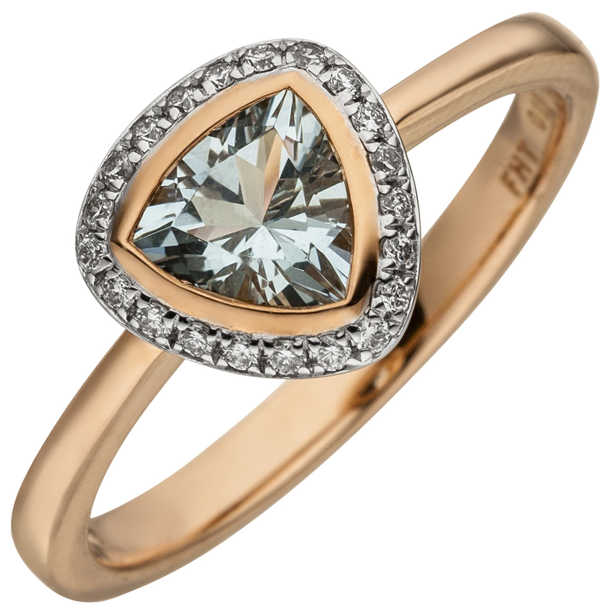 Damen Ring 585 Rotgold 21 Diamanten Brillanten 1 Aquamarin hellblau - 54mm