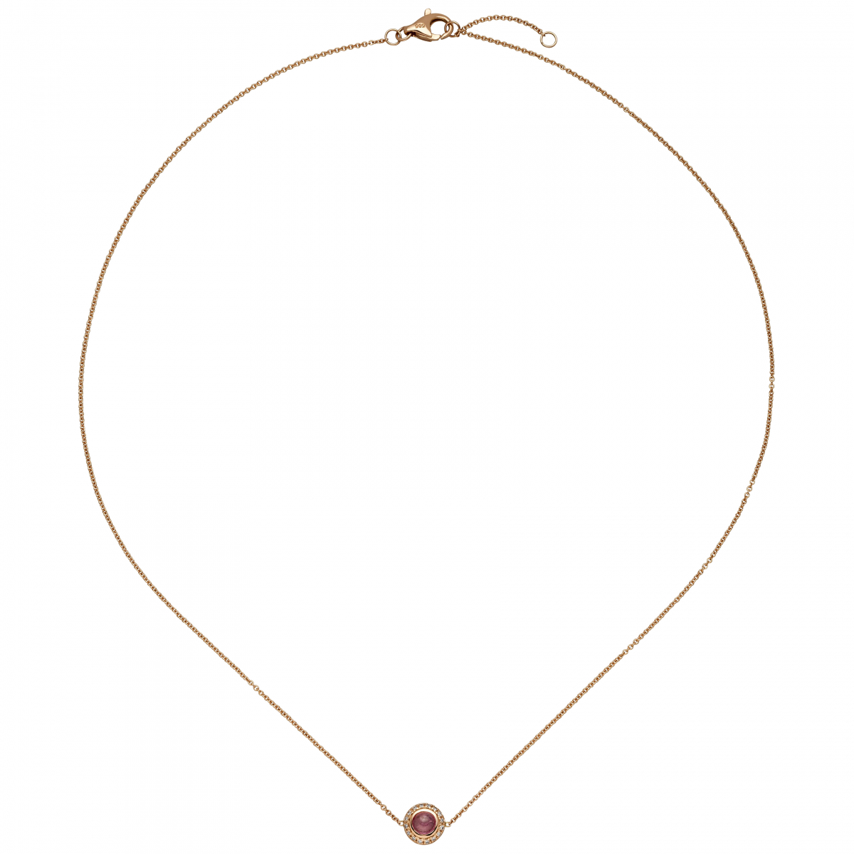 Collier Halskette 585 Gold Rotgold 1 Turmalin pink 16 Diamanten Brillanten 42 cm