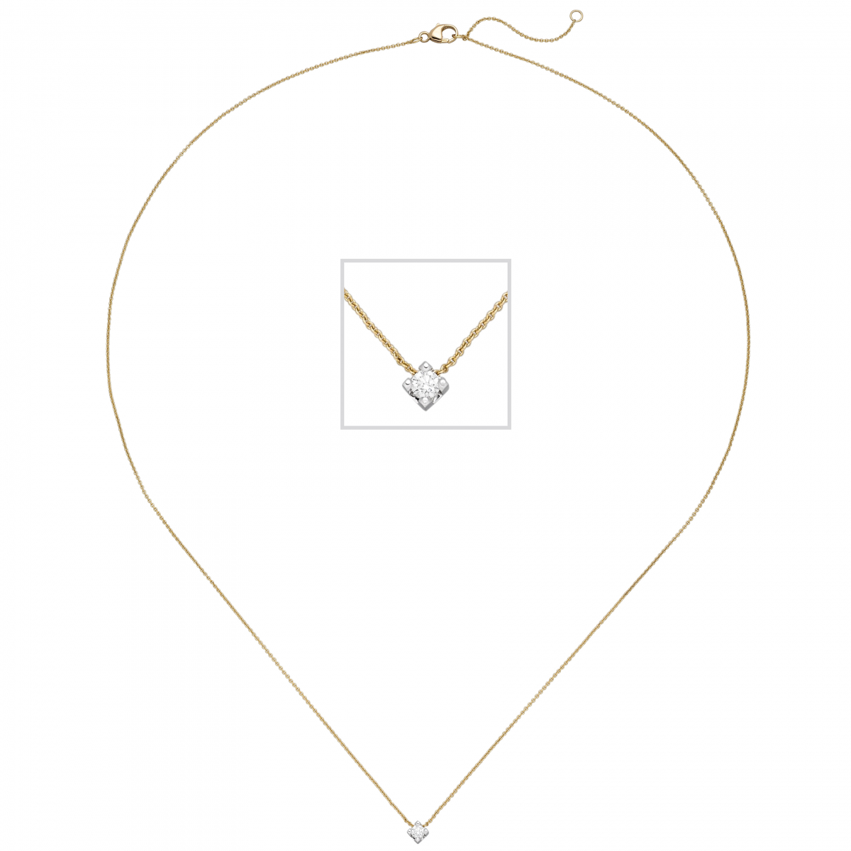 Collier 750 Gold Gelbgold Weißgold bicolor 1 Diamant Brillant 45 cm Goldkette