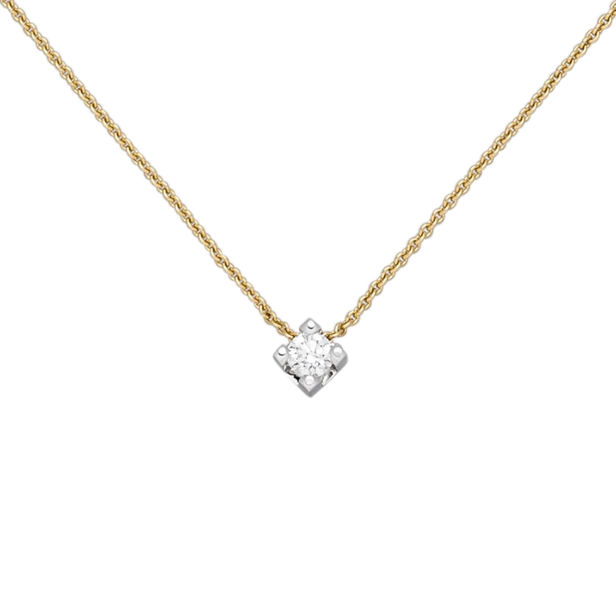 Collier 750 Gold Gelbgold Weißgold bicolor 1 Diamant Brillant 45 cm Goldkette