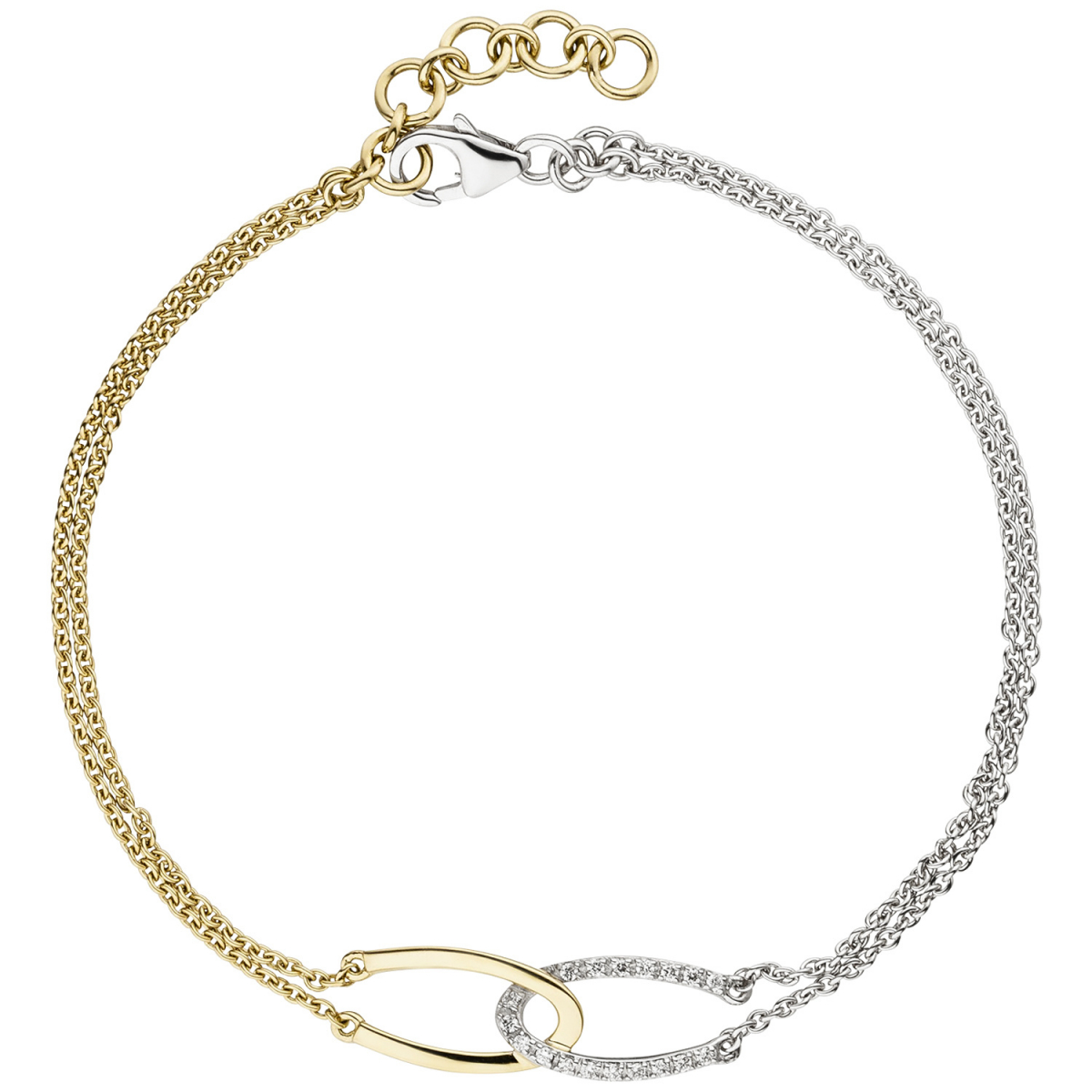 Armband 2-reihig 585 Gold Gelbgold Weißgold bicolor 18 Diamanten 19,5 cm