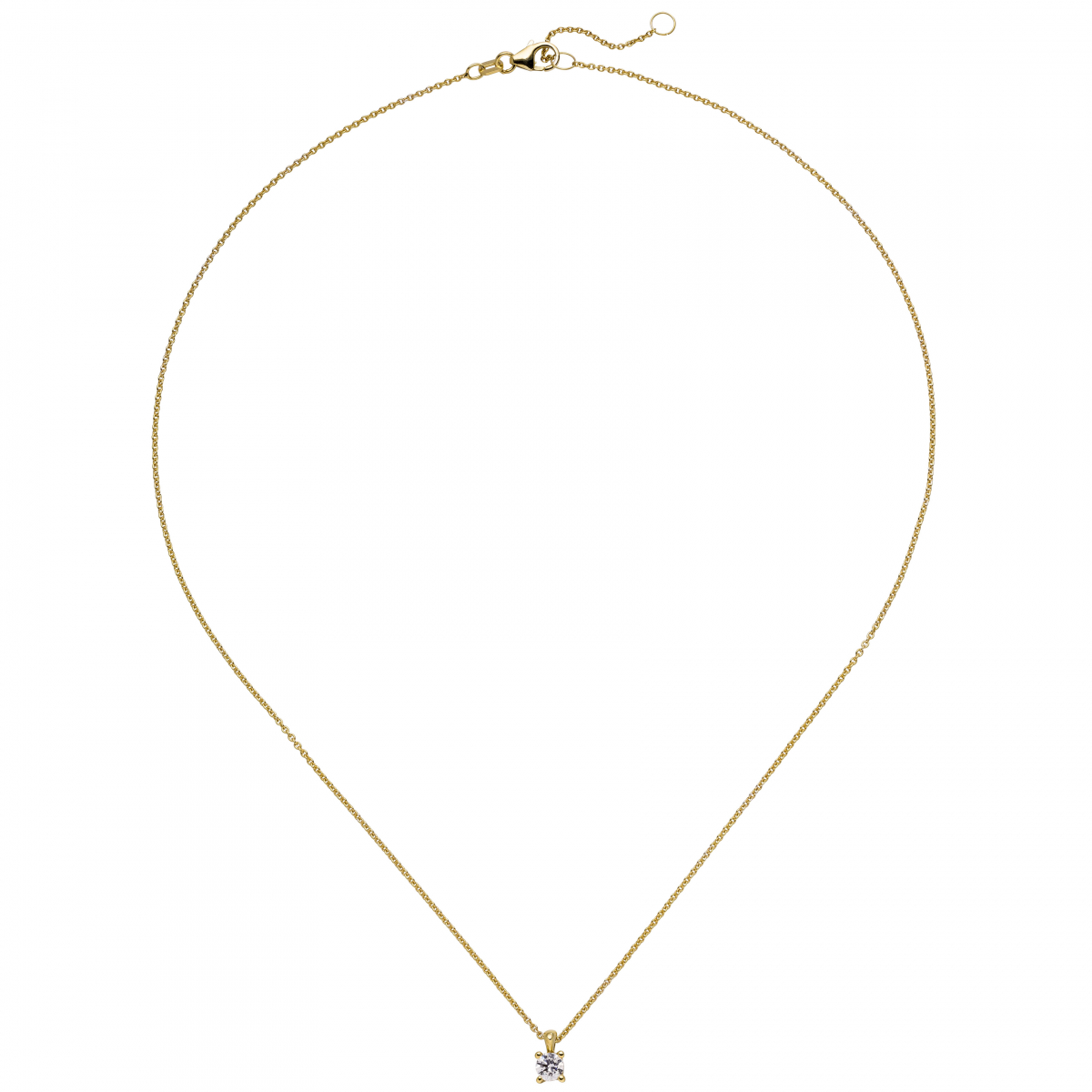 Collier Kette mit Anhänger 585 Gold Gelbgold 1 Diamant Brillant 0,15 ct. 45 cm