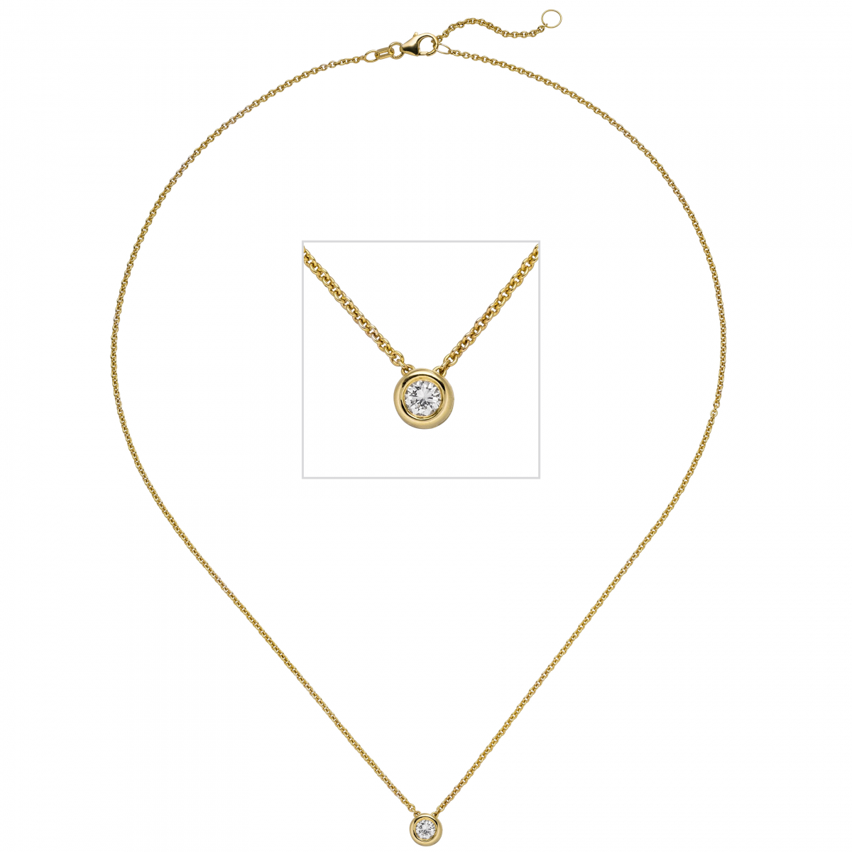 Collier Kette mit Anhänger 585 Gold Gelbgold 1 Diamant Brillant 0,15 ct. 45 cm