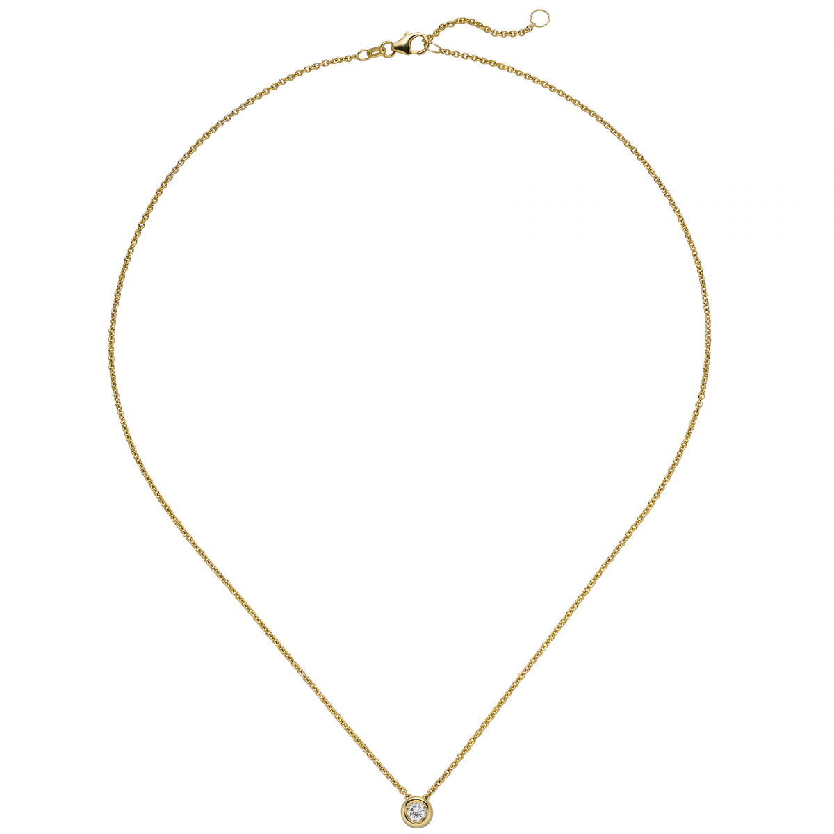 Collier Kette mit Anhänger 585 Gold Gelbgold 1 Diamant Brillant 0,15 ct. 45 cm