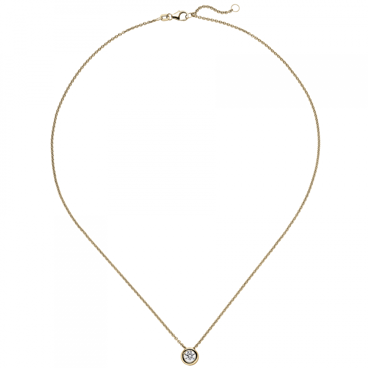 Collier Kette mit Anhänger 585 Gold Gelbgold 1 Diamant Brillant 0,50 ct. 45 cm