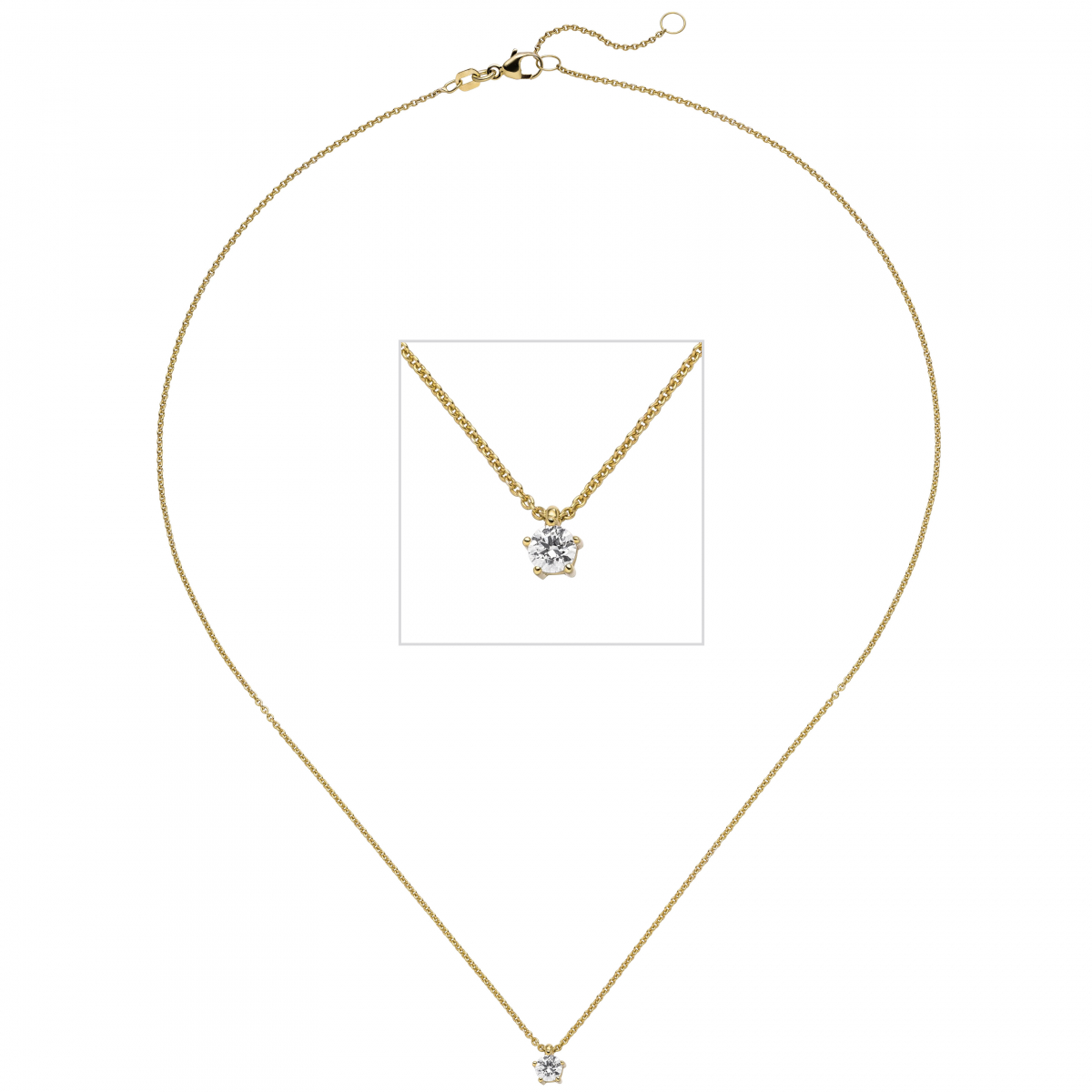 Collier Kette mit Anhänger 585 Gold Gelbgold 1 Diamant Brillant 0,25 ct. 45 cm