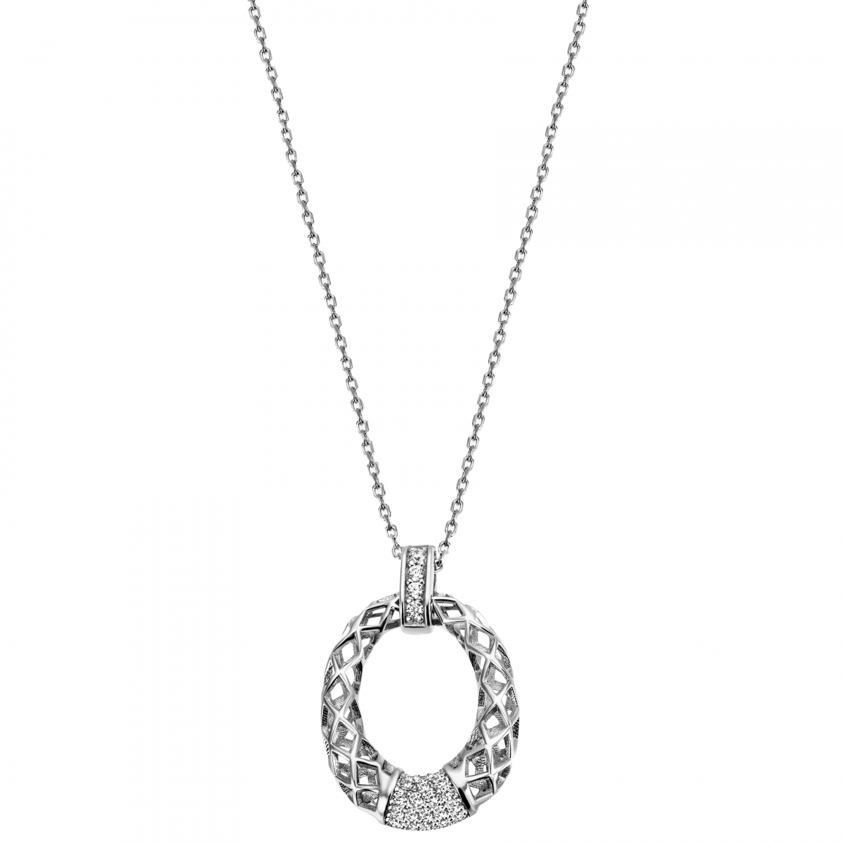 Collier 925 Sterling Silber 24 Zirkonia 45 cm Silberkette Karabiner