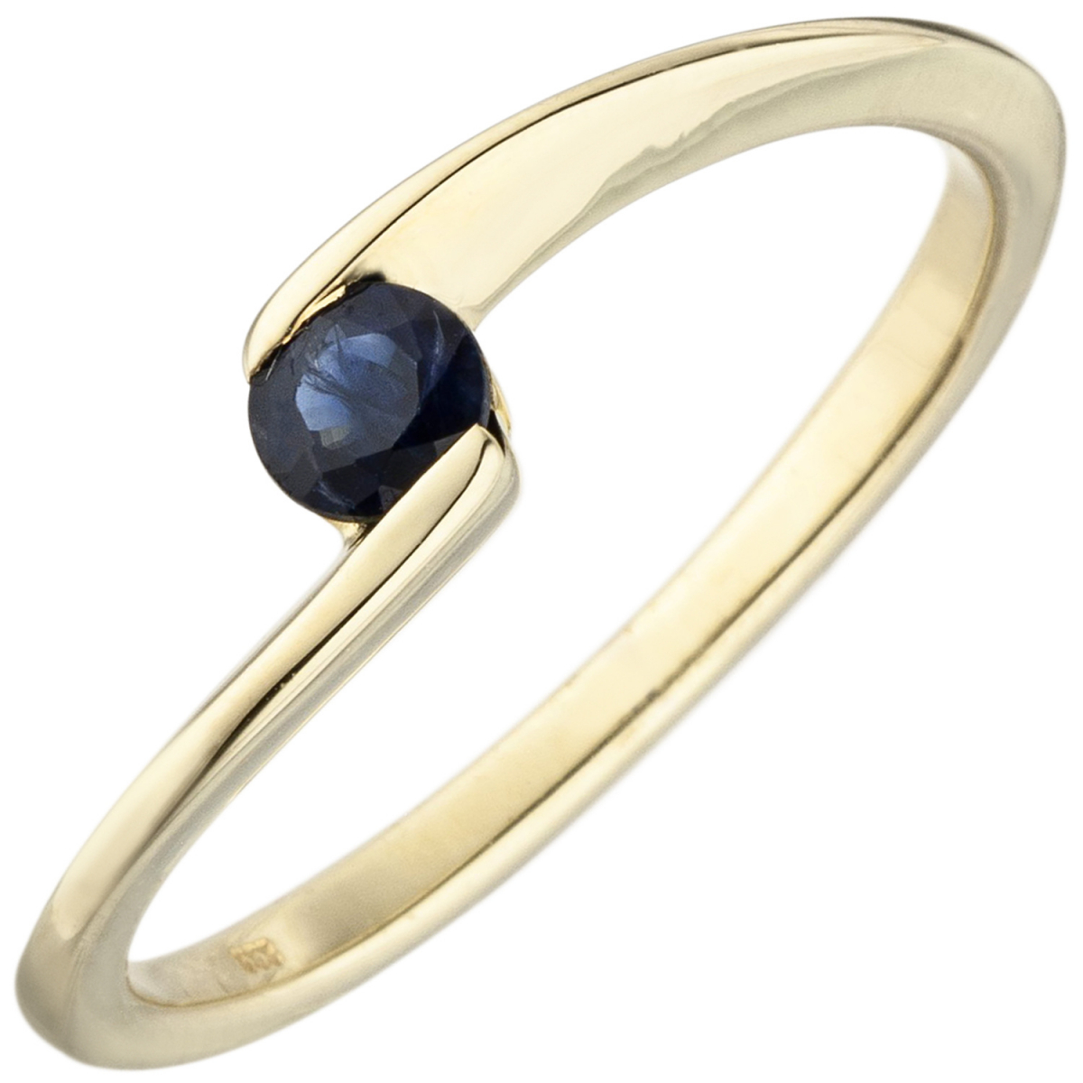 Damen Ring 333 Gold Gelbgold 1 blauer Safir Goldring - 54mm