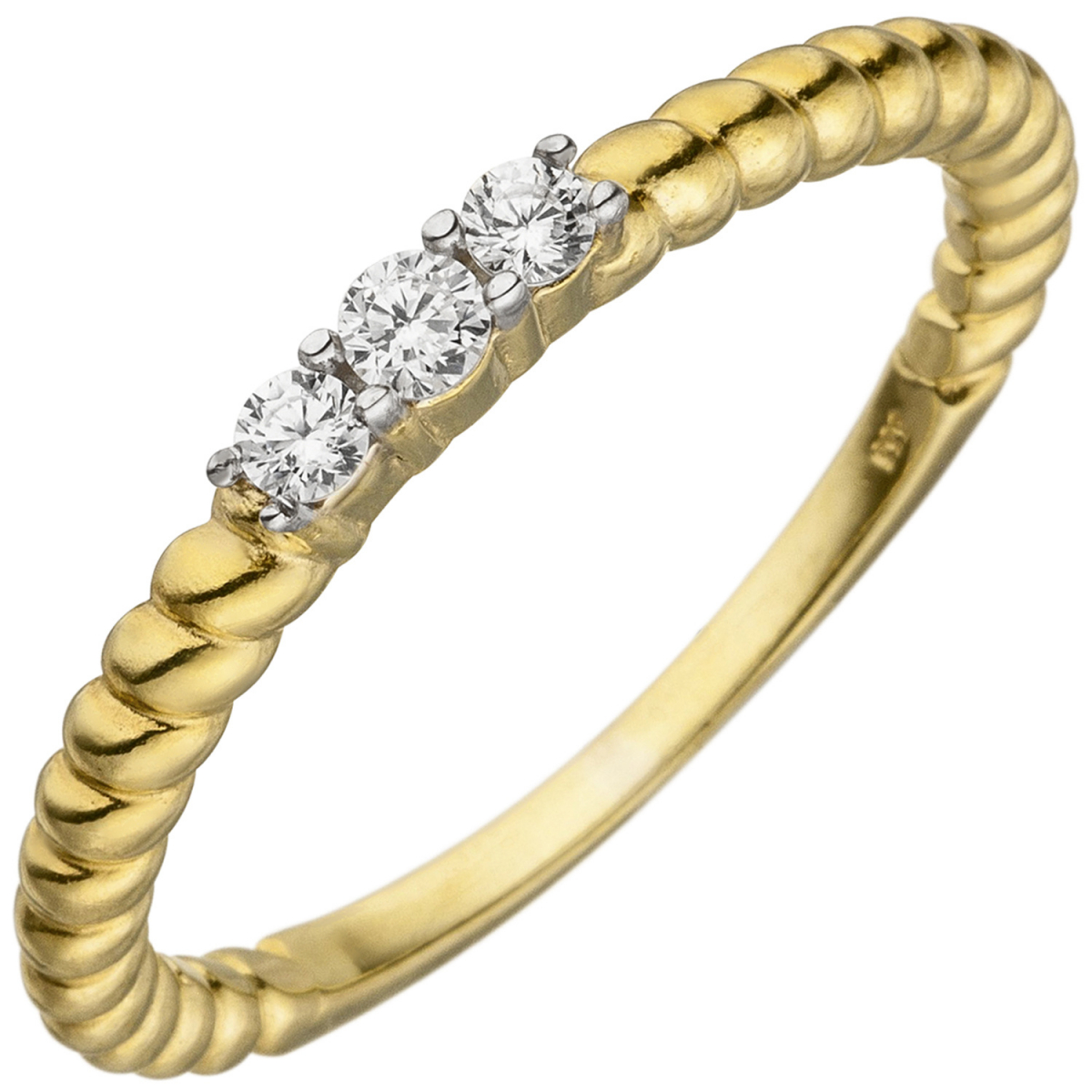 Damen Ring 333 Gold Gelbgold 3 Zirkonia Goldring - 58mm