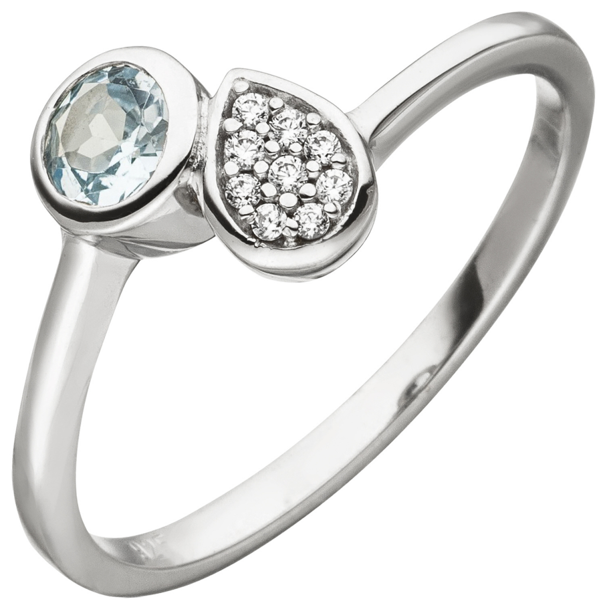 Damen Ring 925 Silber 1 Blautopas hellblau blau 9 Zirkonia - 54mm