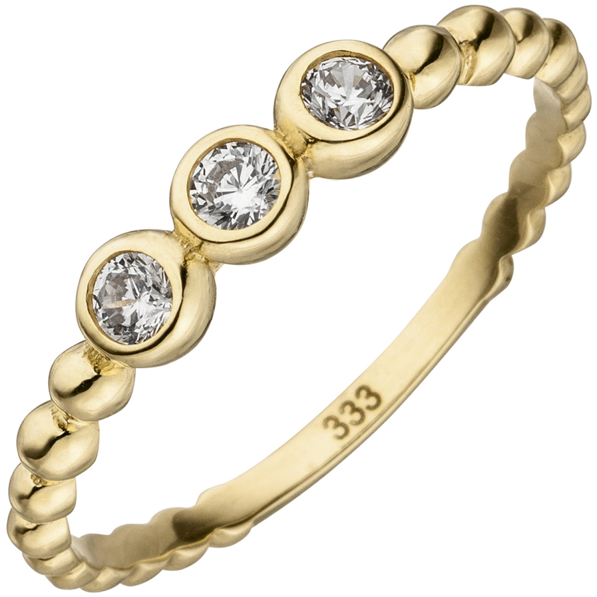 Damen Ring Kugel 333 Gold Gelbgold 3 Zirkonia Goldring Kugelring - 52mm