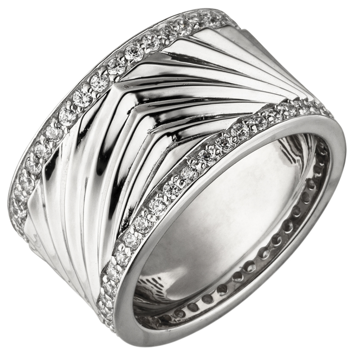 Damen Ring breit 925 Sterling Silber mit Zirkonia Silberring - 54mm