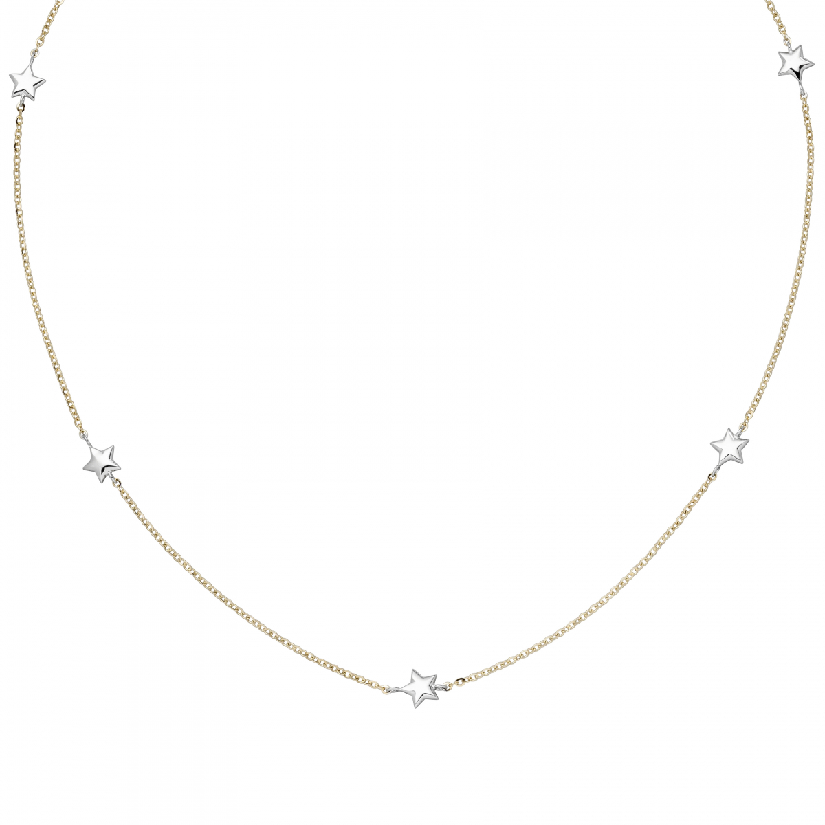 Collier Halskette Stern 375 Gold Gelbgold Weißgold bicolor diamantiert 43 cm