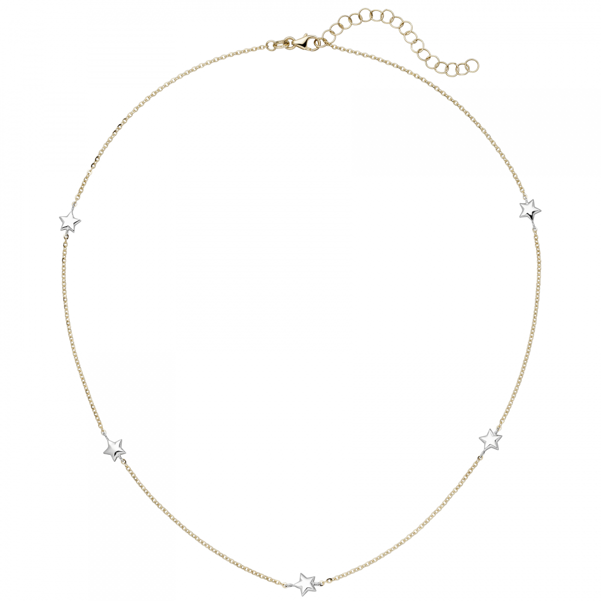 Collier Halskette Stern 375 Gold Gelbgold Weißgold bicolor diamantiert 43 cm