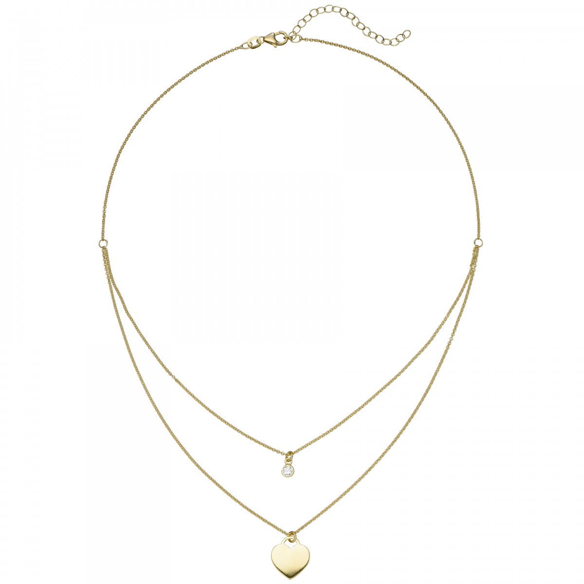 Collier Herz 925 Sterling Silber gold vergoldet 1 Zirkonia 44 cm