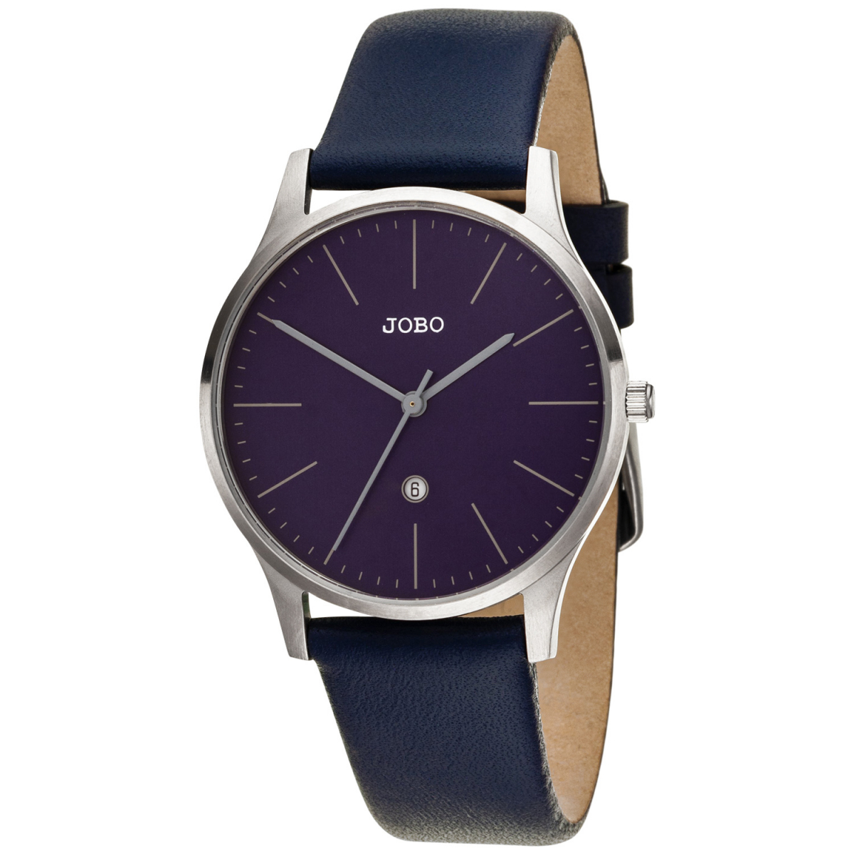 JOBO Damen Armbanduhr Quarz Analog Edelstahl Lederband blau Datum Damenuhr