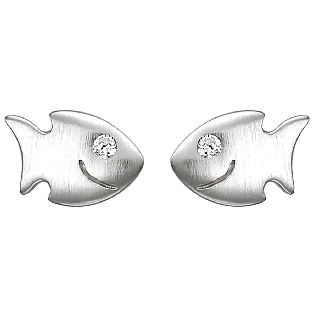 Kinder Ohrstecker Fisch 925 Sterling Silber matt 2 Zirkonia Ohrringe