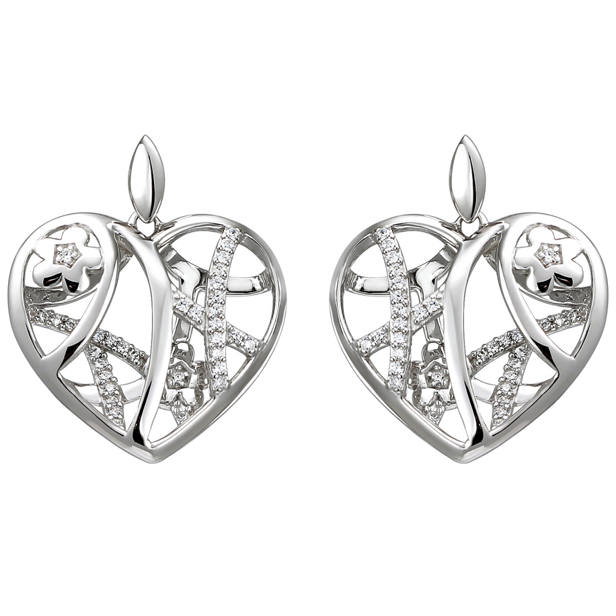 Ohrhänger Herz/Blumen 925 Sterling Silber 70 Zirkonia Ohrringe