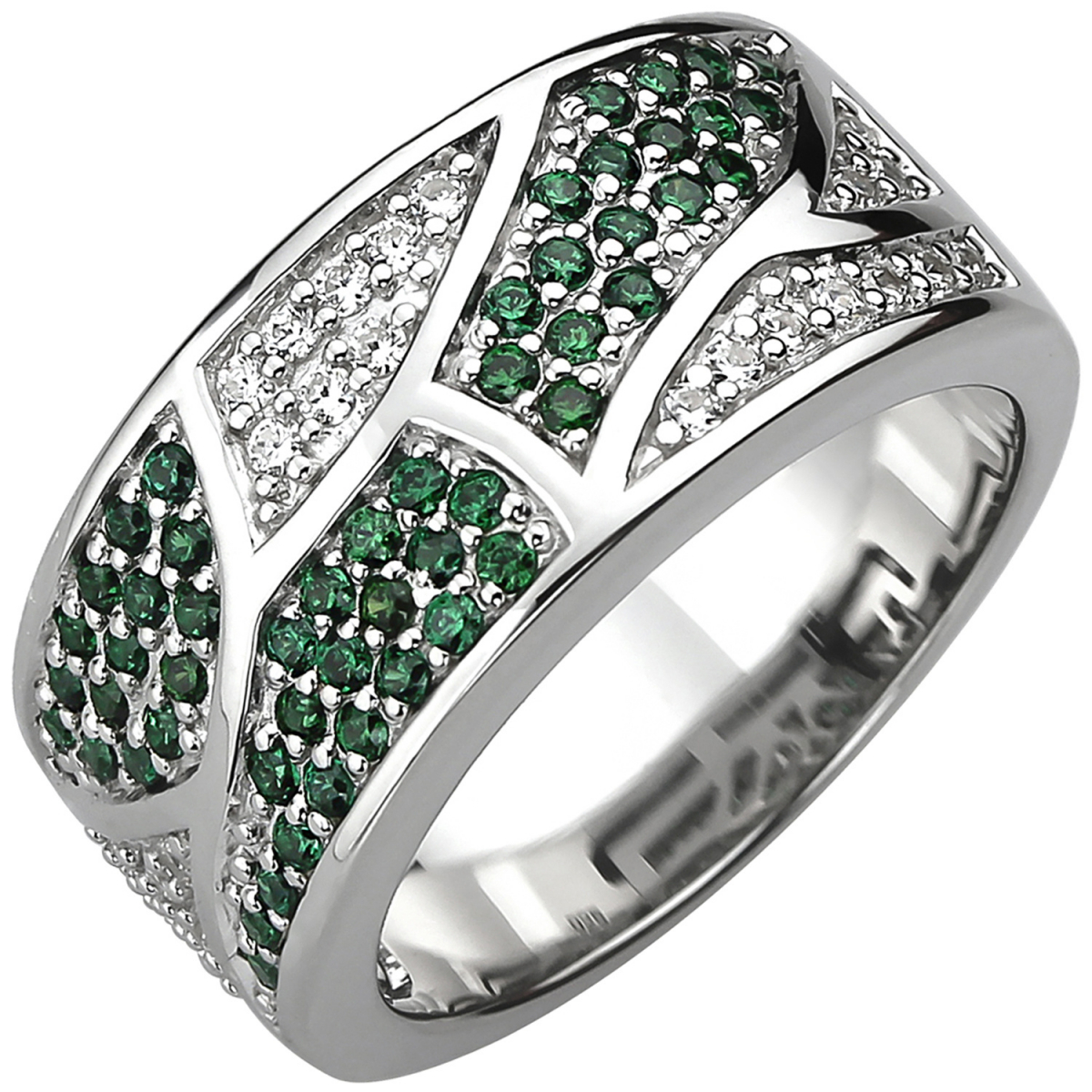 Damen Ring 925 Sterling Silber 85 Zirkonia grün und weiß Silberring - 58mm