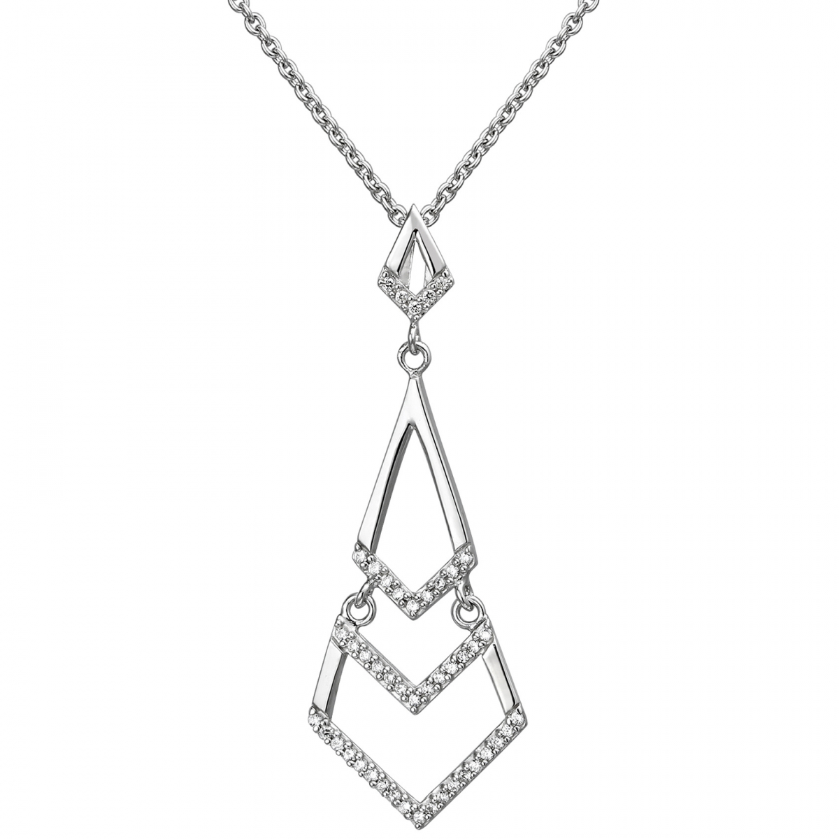 Collier Kette mit Anhänger 925 Sterling Silber 46 Zirkonia 45 cm