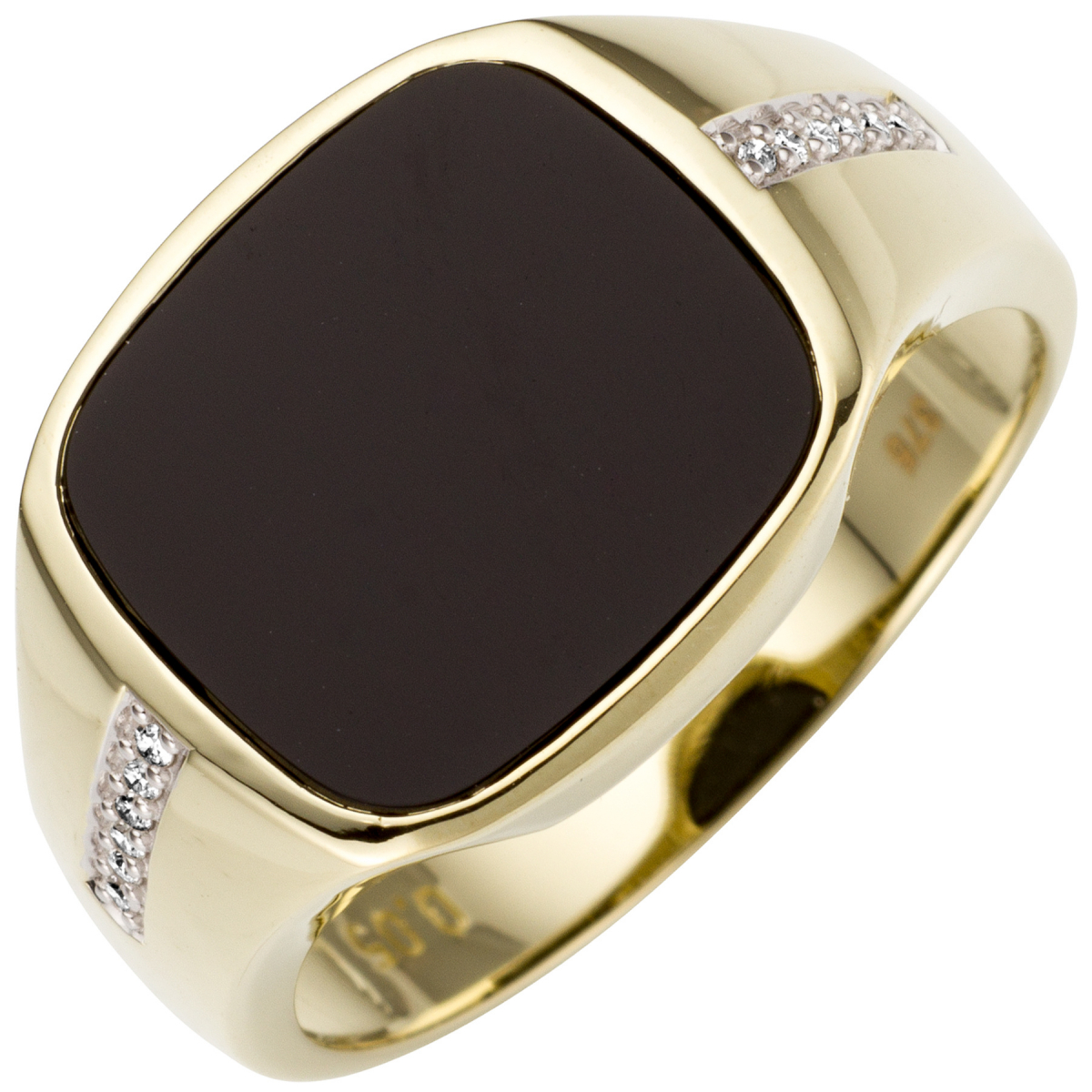 Herren Ring 585 Gold Gelbgold bicolor 12 Diamanten Brillanten 1 Onyx Goldring - 64mm