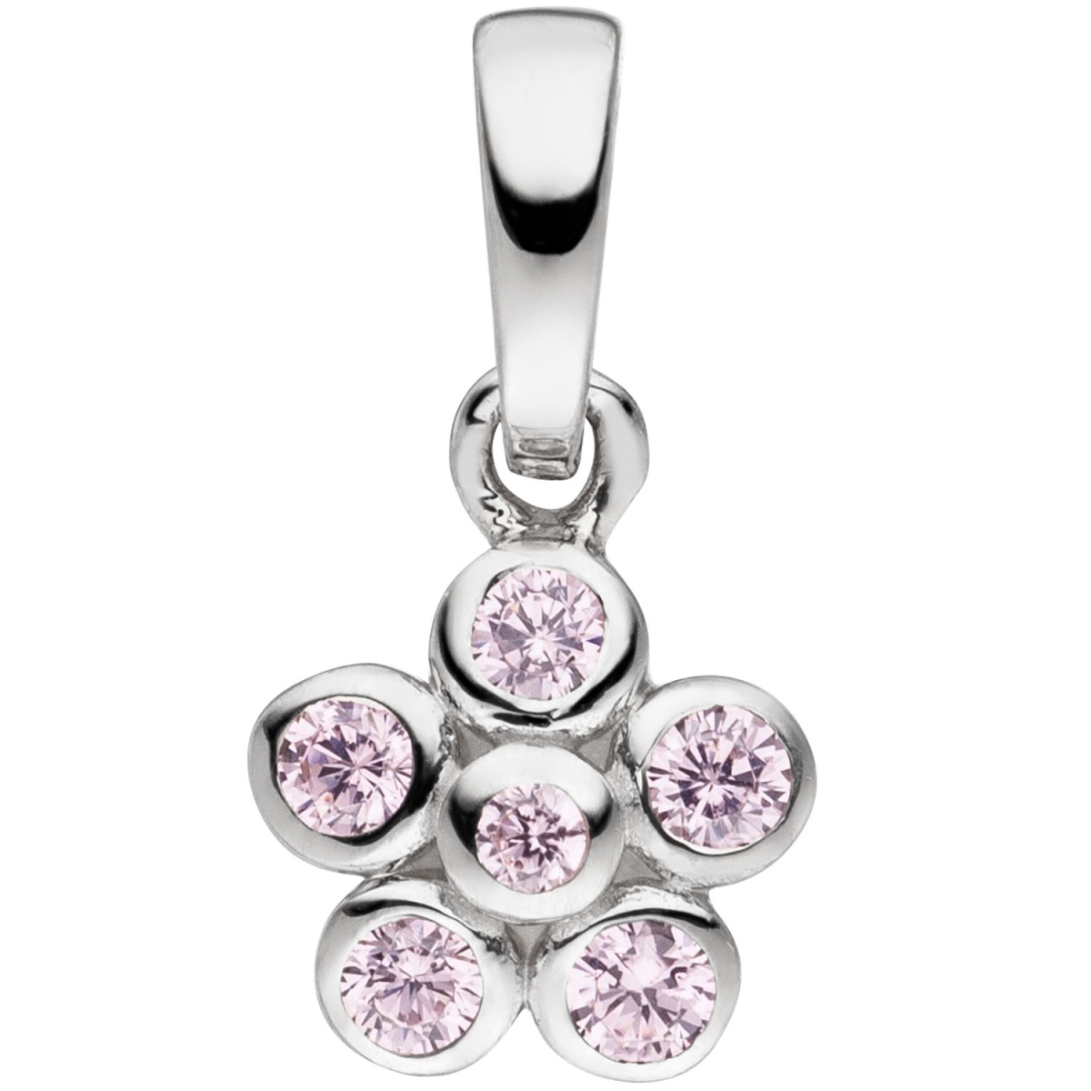 Kinder Anhänger Blume rosa 925 Sterling Silber 6 Zirkonia