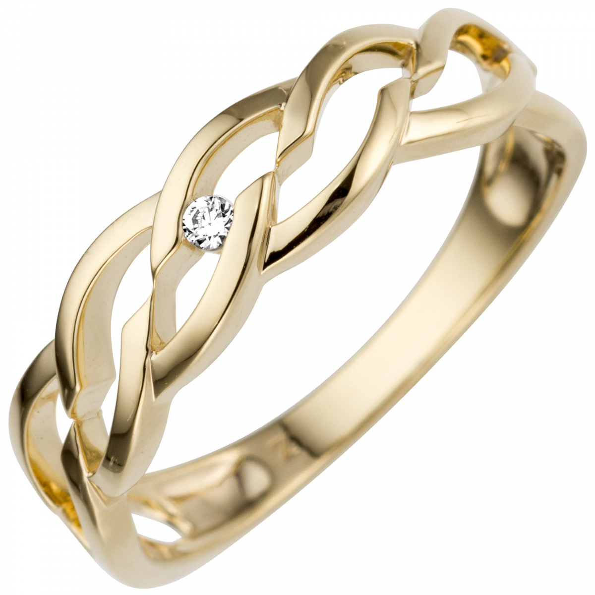 Damen Ring 585 Gold Gelbgold 1 Diamant Brillant 0,02ct. - 60mm