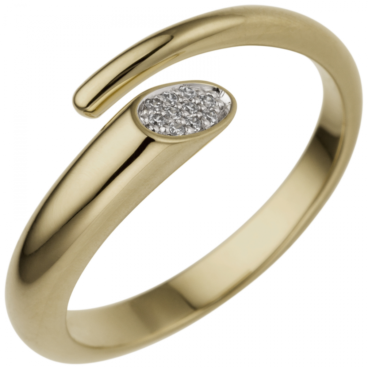 Damen Ring offen 585 Gold Gelbgold 10 Diamanten Brillanten - 58mm