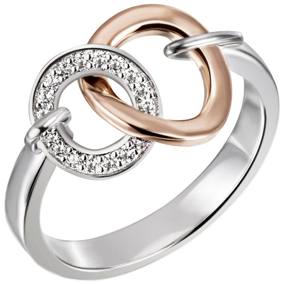 Damen Ring 925 Sterling Silber bicolor vergoldet 18 Zirkonia - 58mm