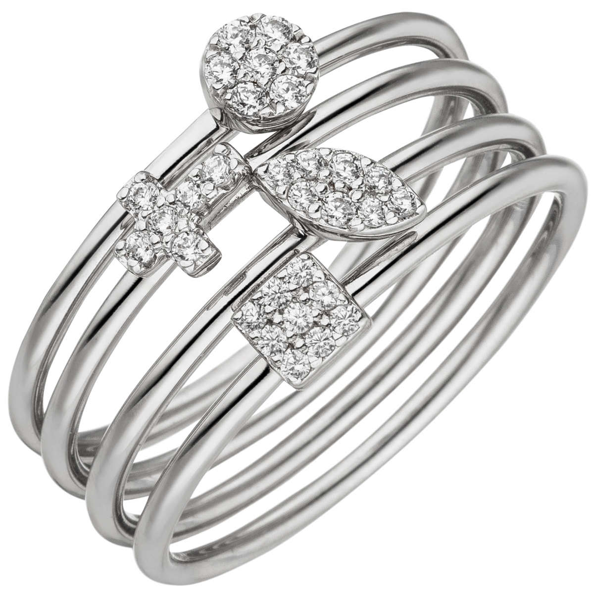 Damen Ring 4-teilig 925 Sterling Silber 30 Zirkonia Silberring - 60mm