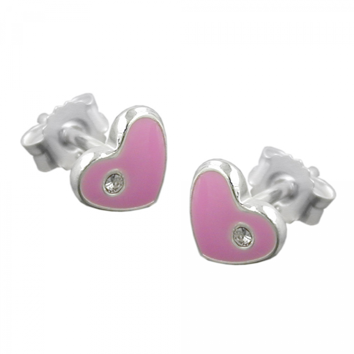 Stecker 6x7mm Kinderohrring Herz pink lackiert Silber 925