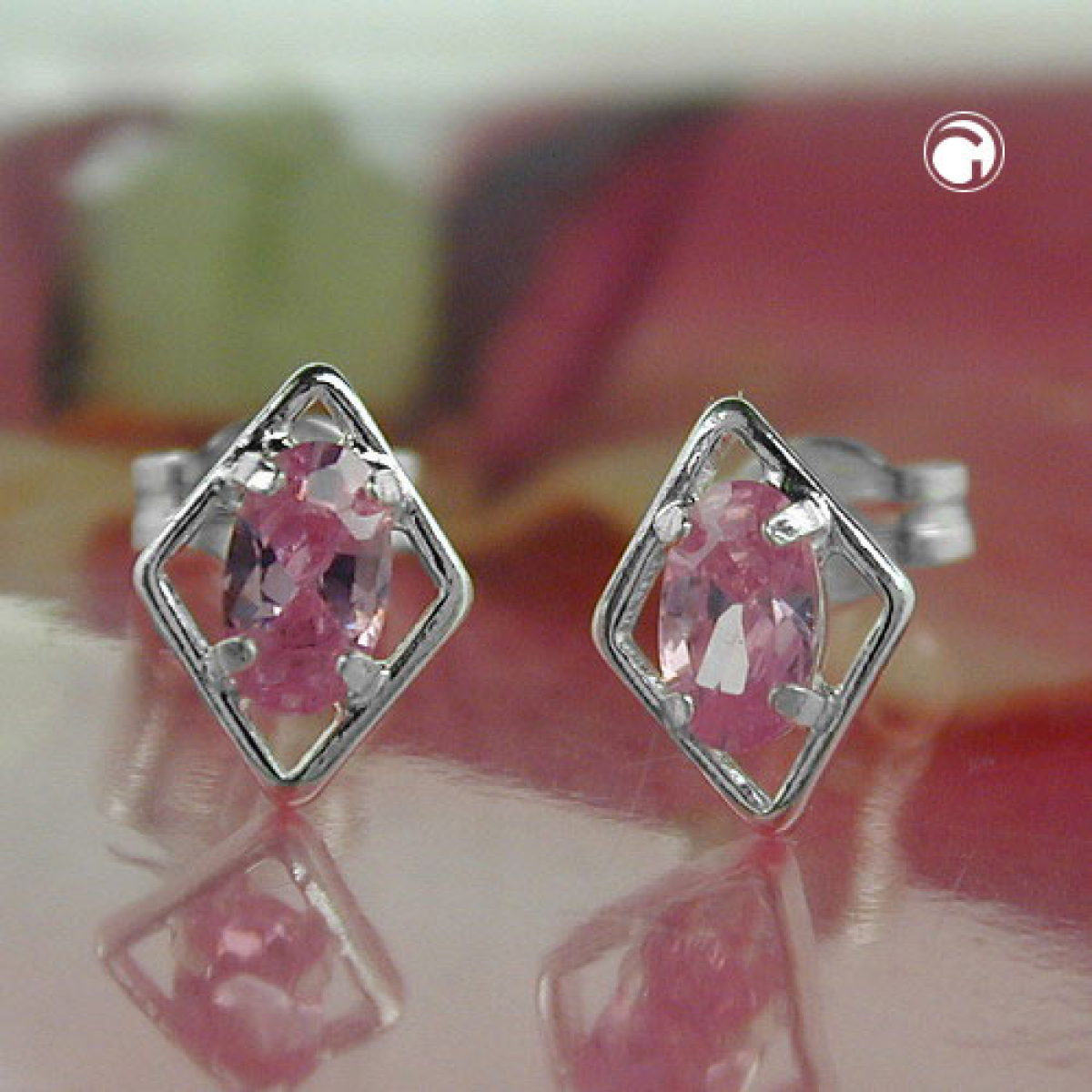 Stecker Rhombus pink Zirkonia Silber 925