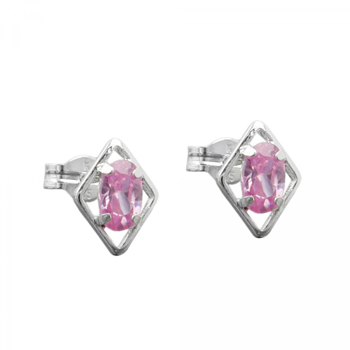 Stecker Rhombus pink Zirkonia Silber 925