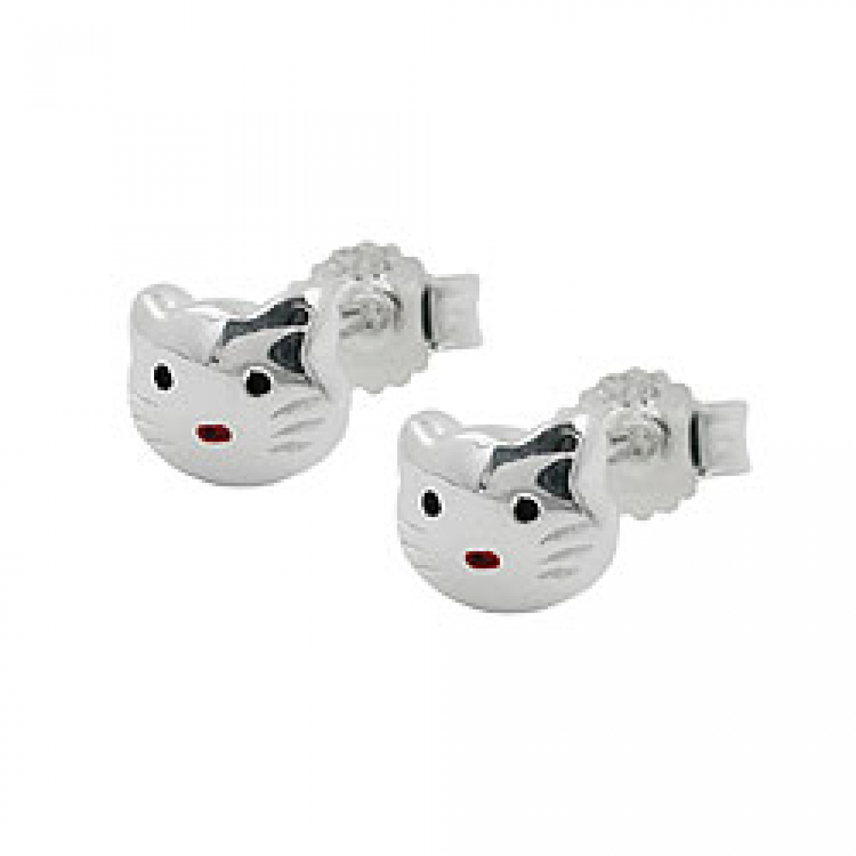 Stecker 5x6mm Kinderohrring Katzenkopf rot-schwarz lackiert glänzend Silber 925