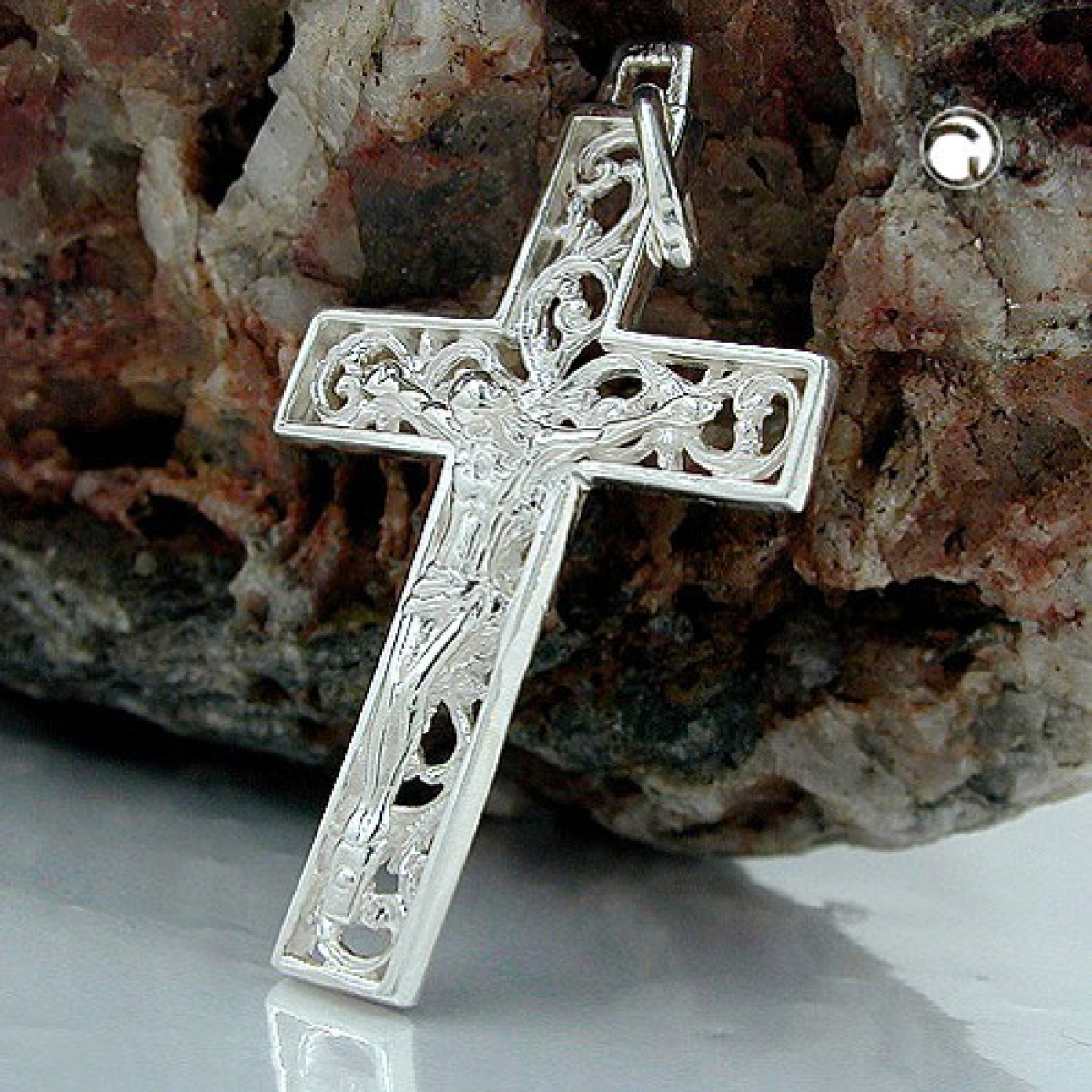 Anhänger 33x20cm Kreuz mit Jesus glänzend Silber, 925