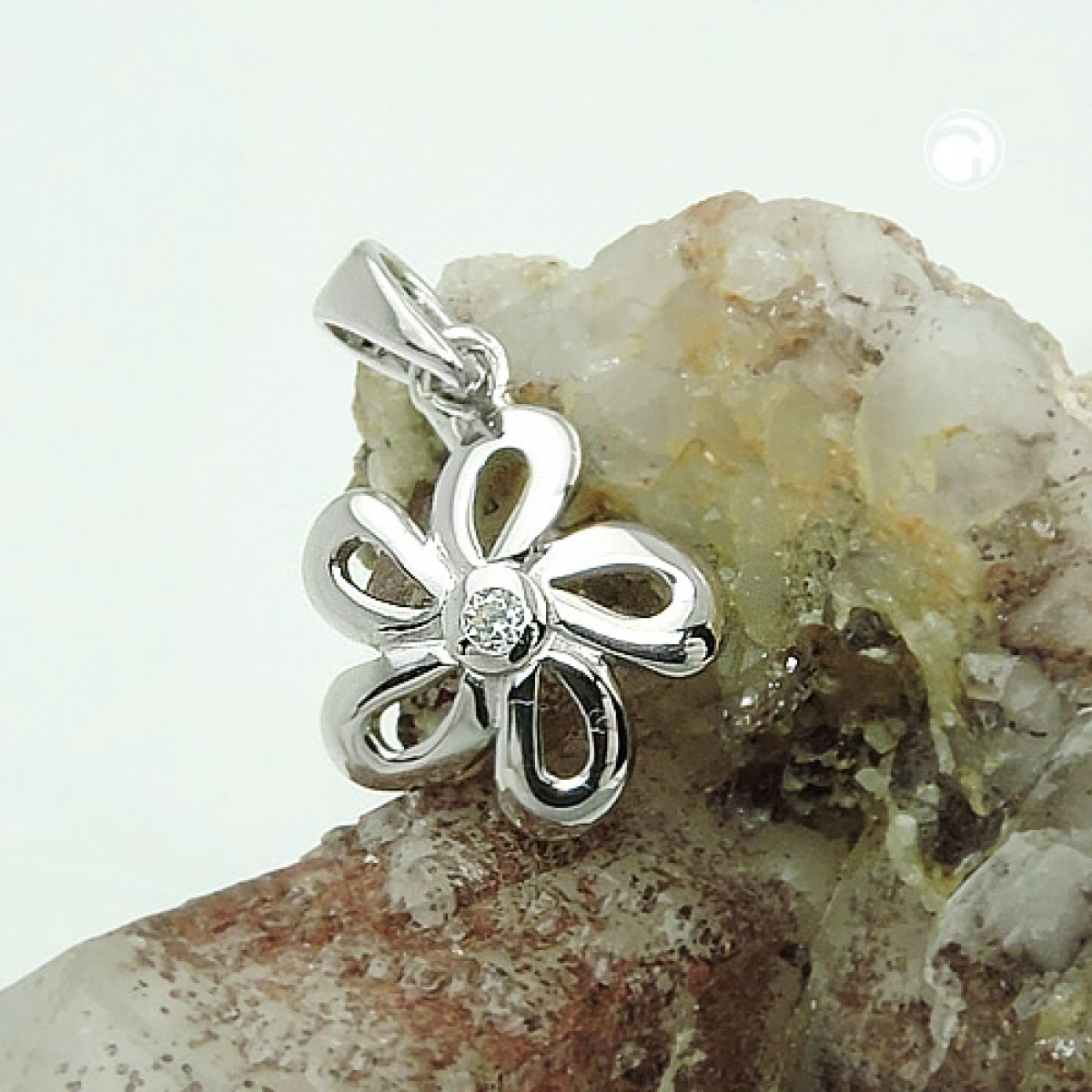 Anhänger 10mm Blume mit Zirkonia glänzend rhodiniert Silber 925