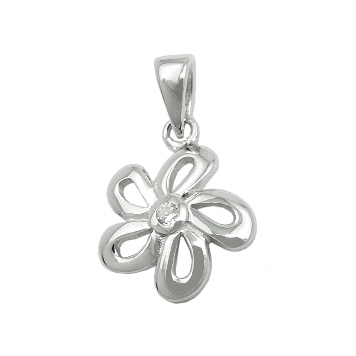 Anhänger 10mm Blume mit Zirkonia glänzend rhodiniert Silber 925