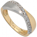 Damen Ring 585 Gold Gelbgold Weißgold bicolor matt 16 Diamanten Brillanten - 52mm