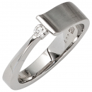 Damen Ring 585 Gold Weißgold teilmatt 1 Diamant Brillant 0,07ct. Weißgoldring - 56mm