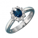 Damen Ring 585 Gold Weißgold 1 Safir blau 10 Diamanten Brillanten Goldring - 54mm