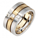 Damen Ring 3-reihig breit 585 Gold Weißgold Gelbgold bicolor matt 3 Diamanten - 58mm